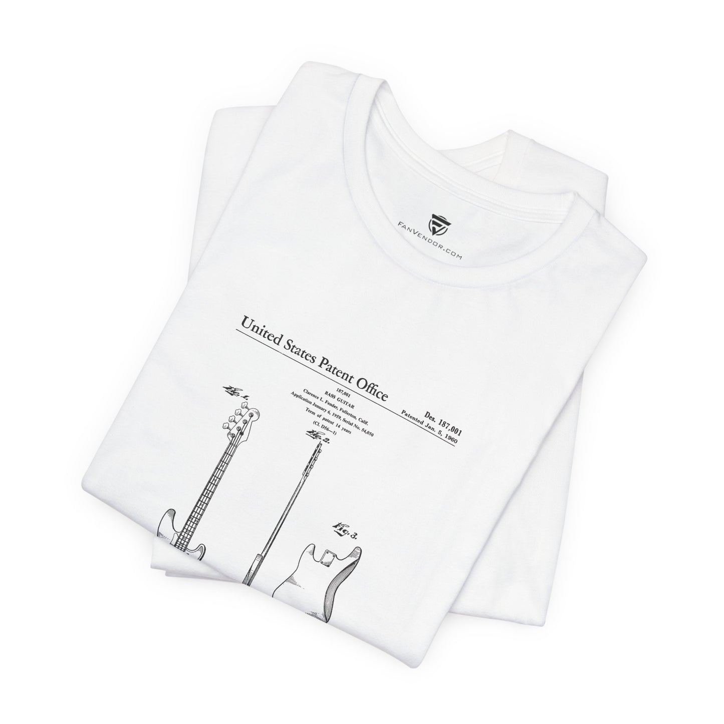 White t-shirt with black graphic design on a white background