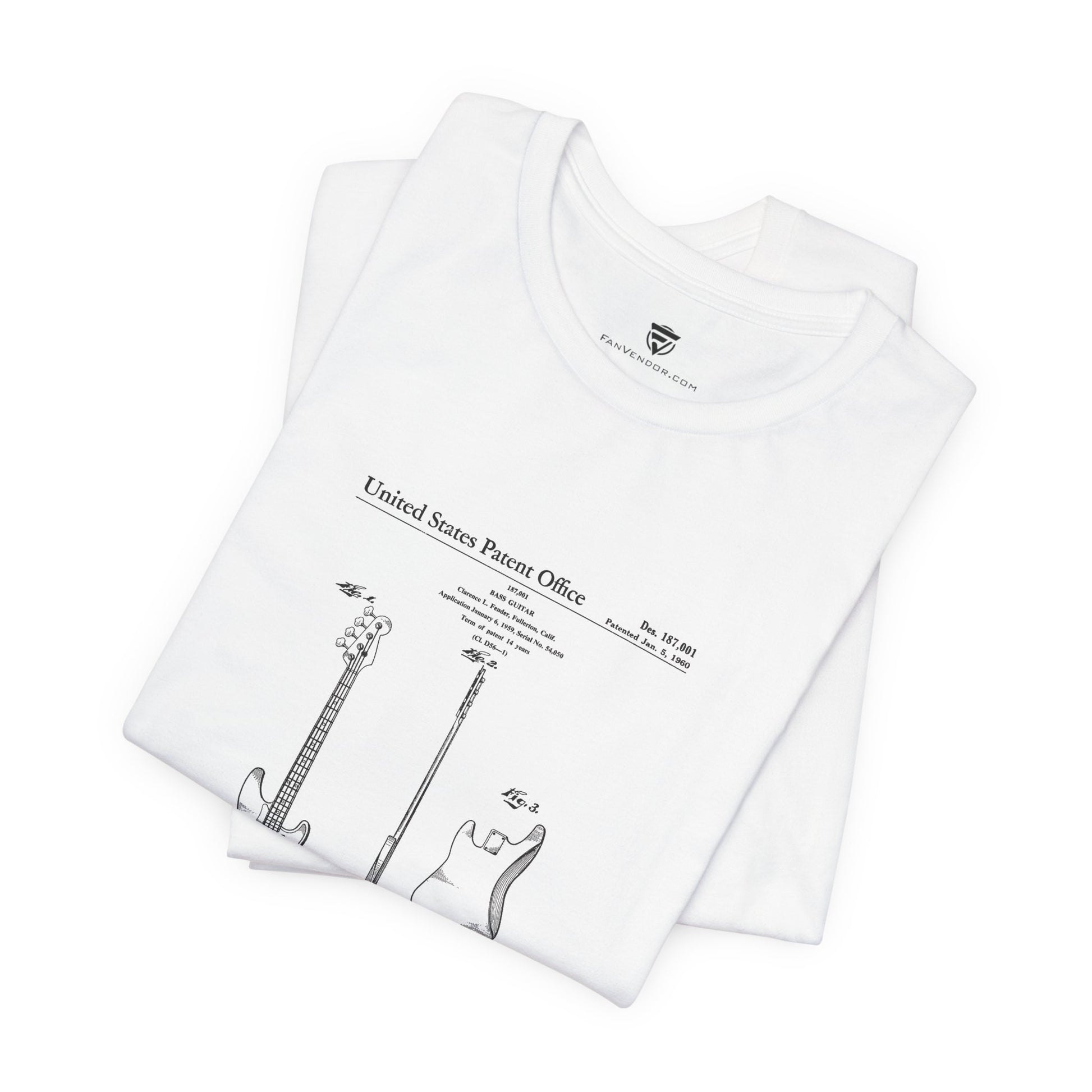 White t-shirt with black graphic design on a white background