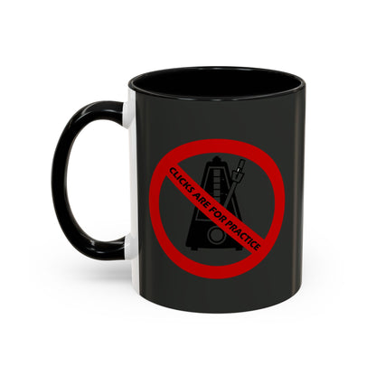 Black mug with a red prohibition sign and text on a white background