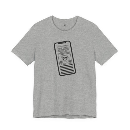 Gray t-shirt with a graphic design on a white background