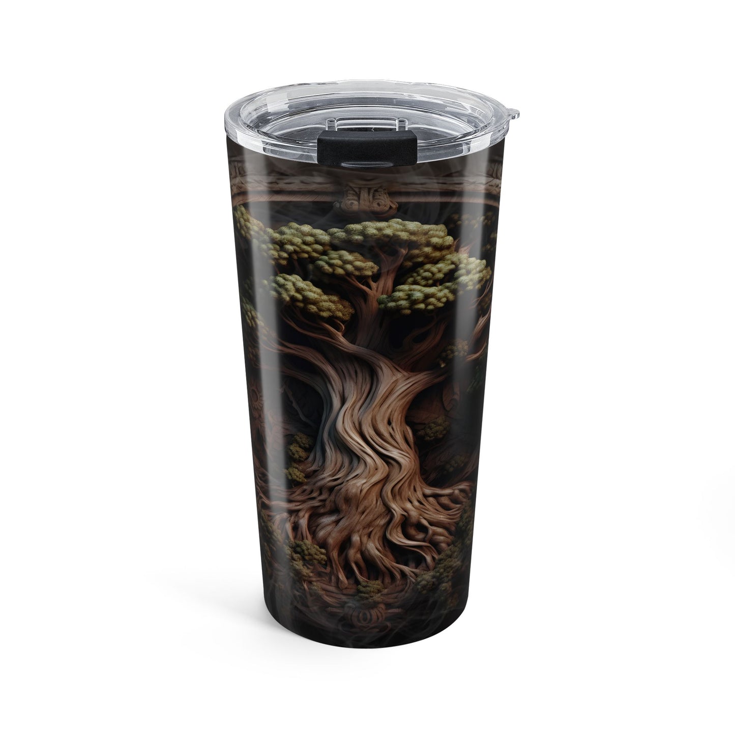 Tumbler with a tree design on a white background