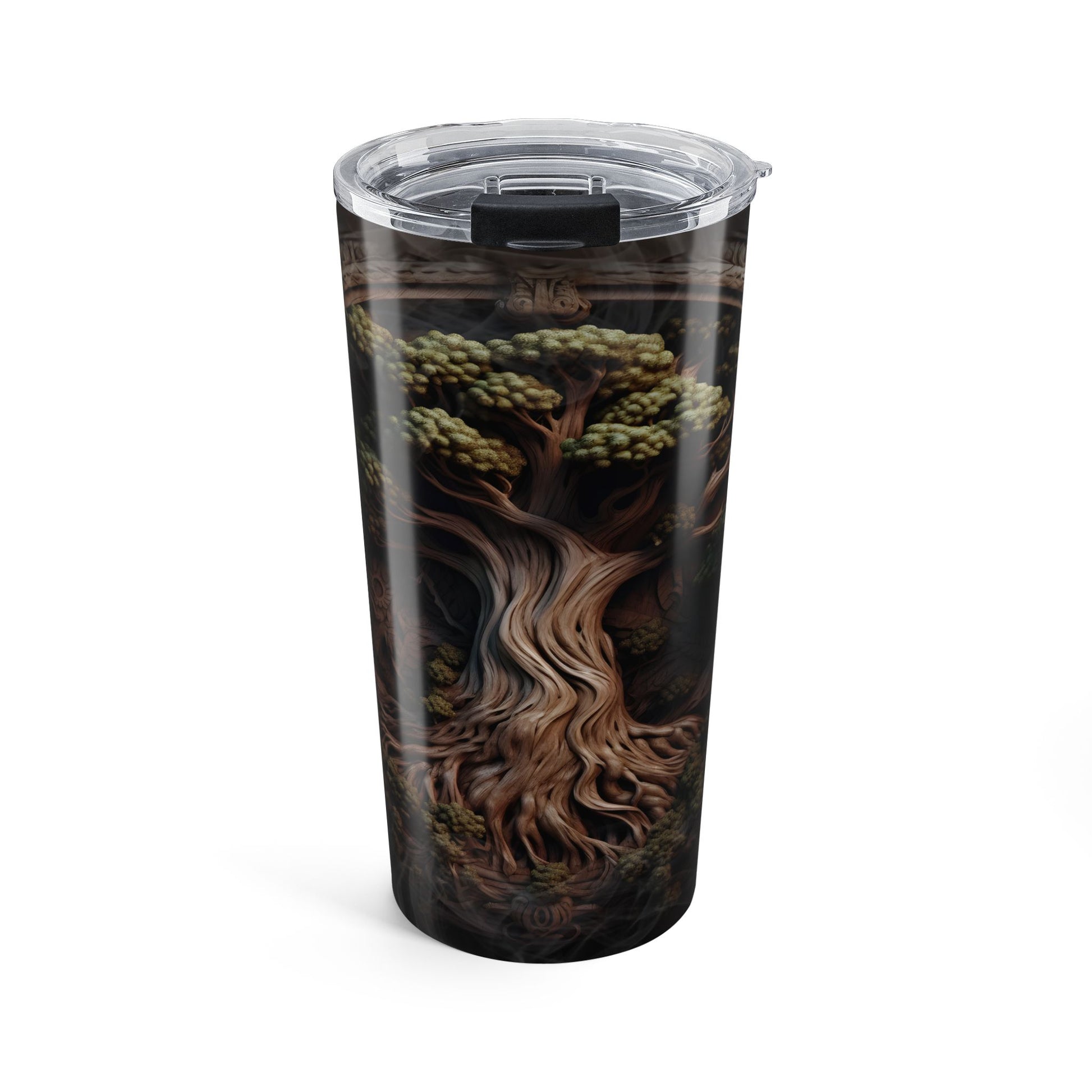 Tumbler with a tree design on a white background
