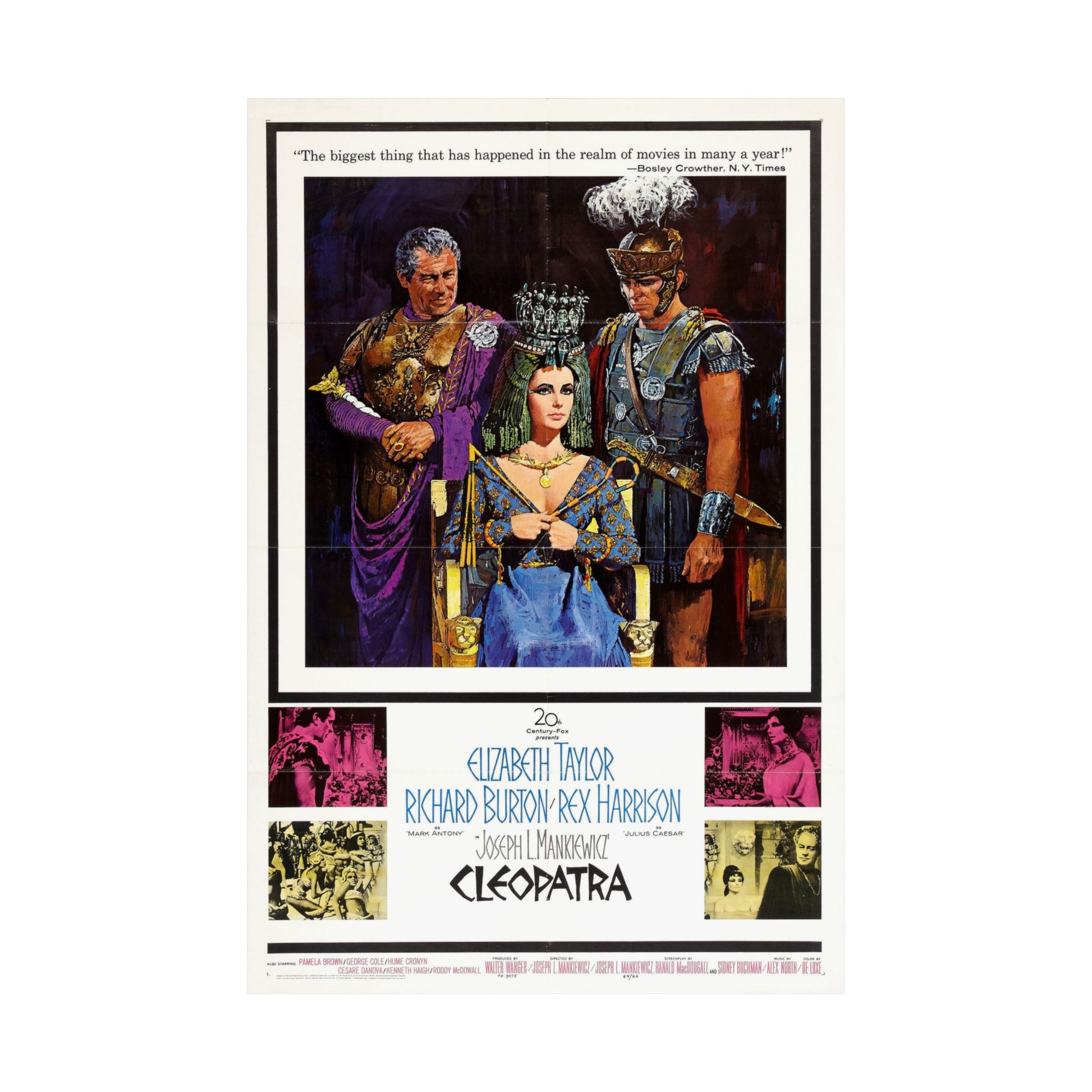 Vintage movie poster for 'Cleopatra' featuring three characters in elaborate costumes.