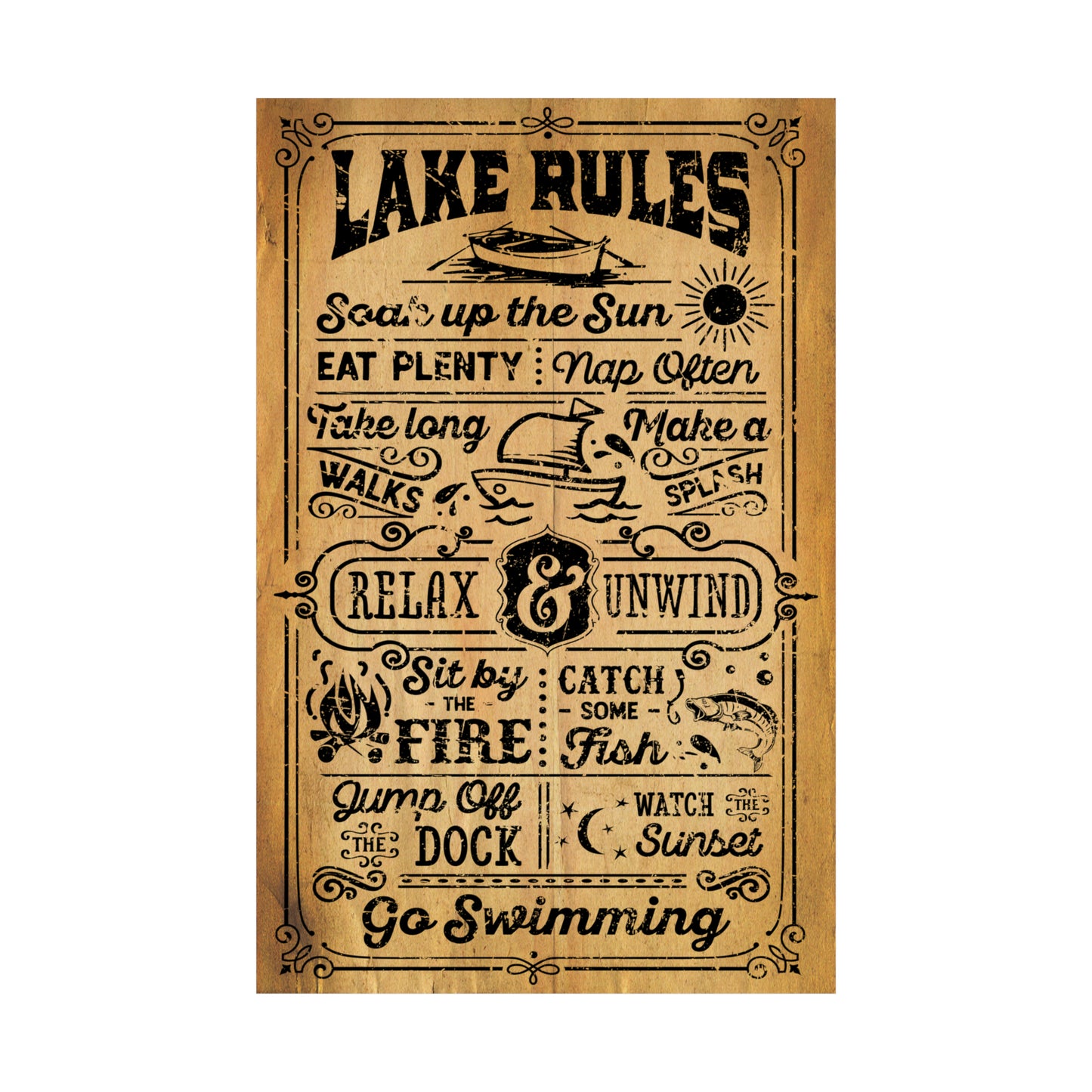 Cool Funny Poster Boat Lake Swimming 