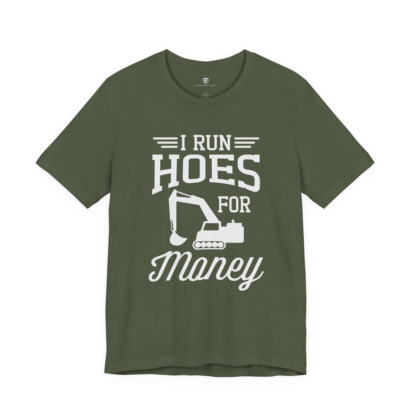 Green t-shirt with white text and graphic on a white background