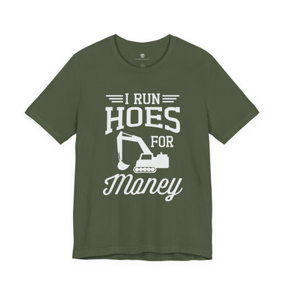 Green t-shirt with white text and graphic on a white background