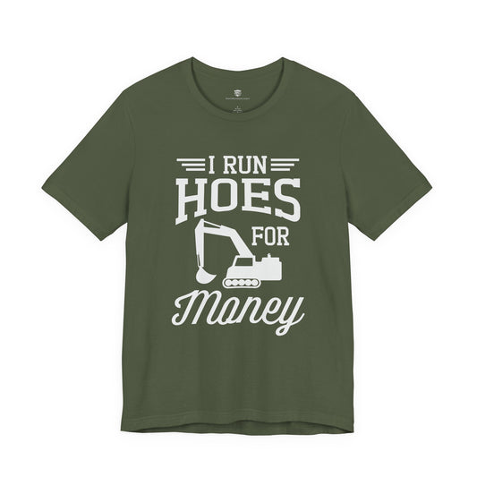 Green t-shirt with white text and graphic on a white background