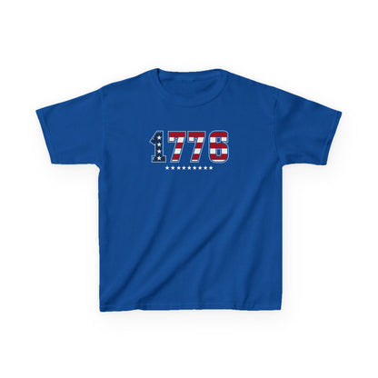 Blue t-shirt with '1776' design on a white background