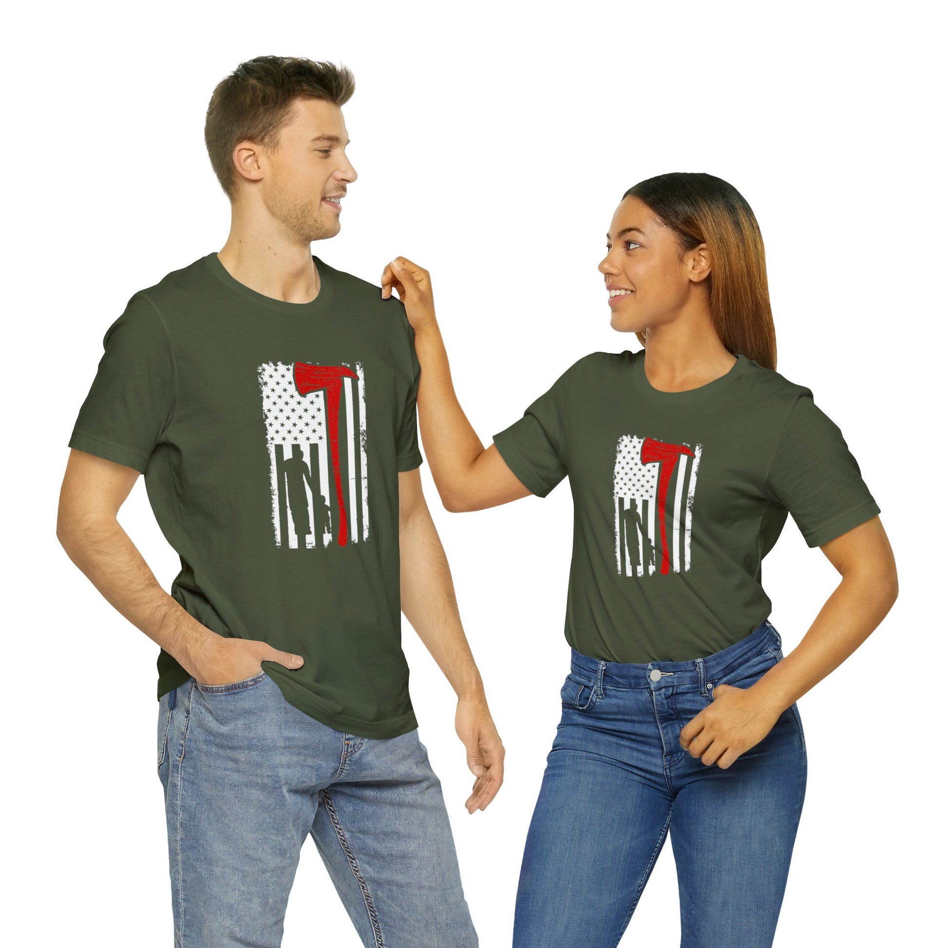 Patriotic Fireman Graphic Tee Military Green