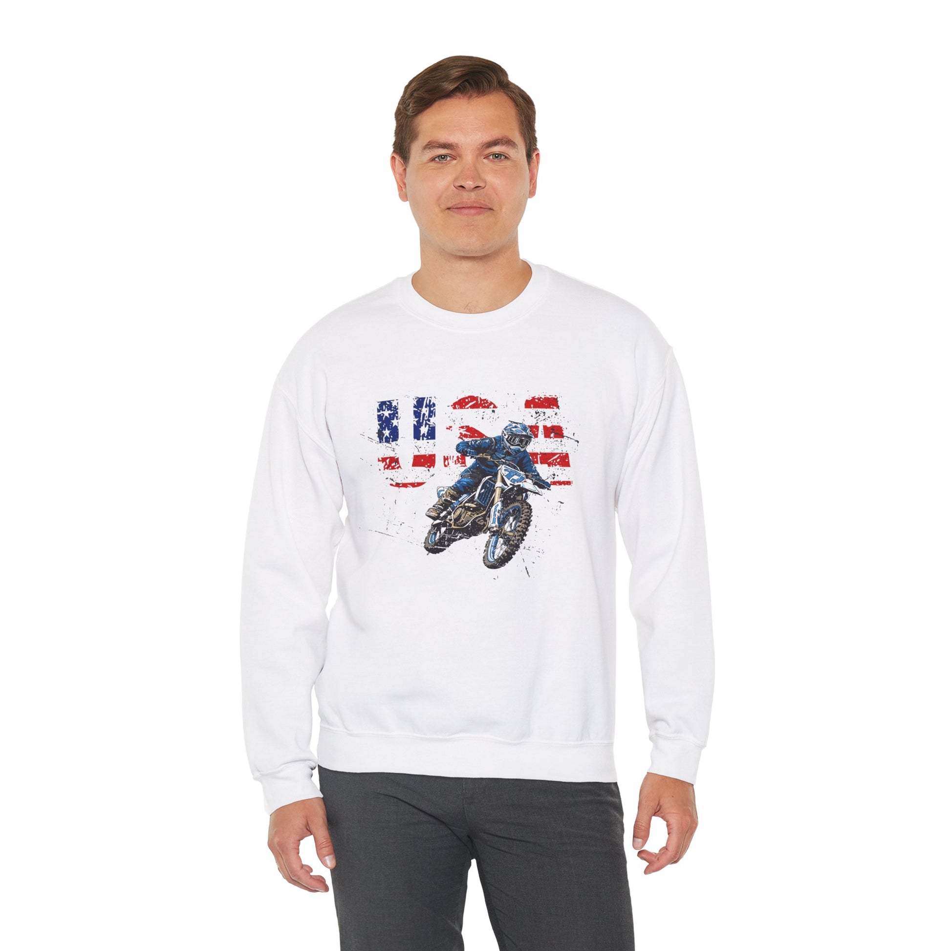 Unisex Motorcycle Sweatshirt America USA Dirt Bike White