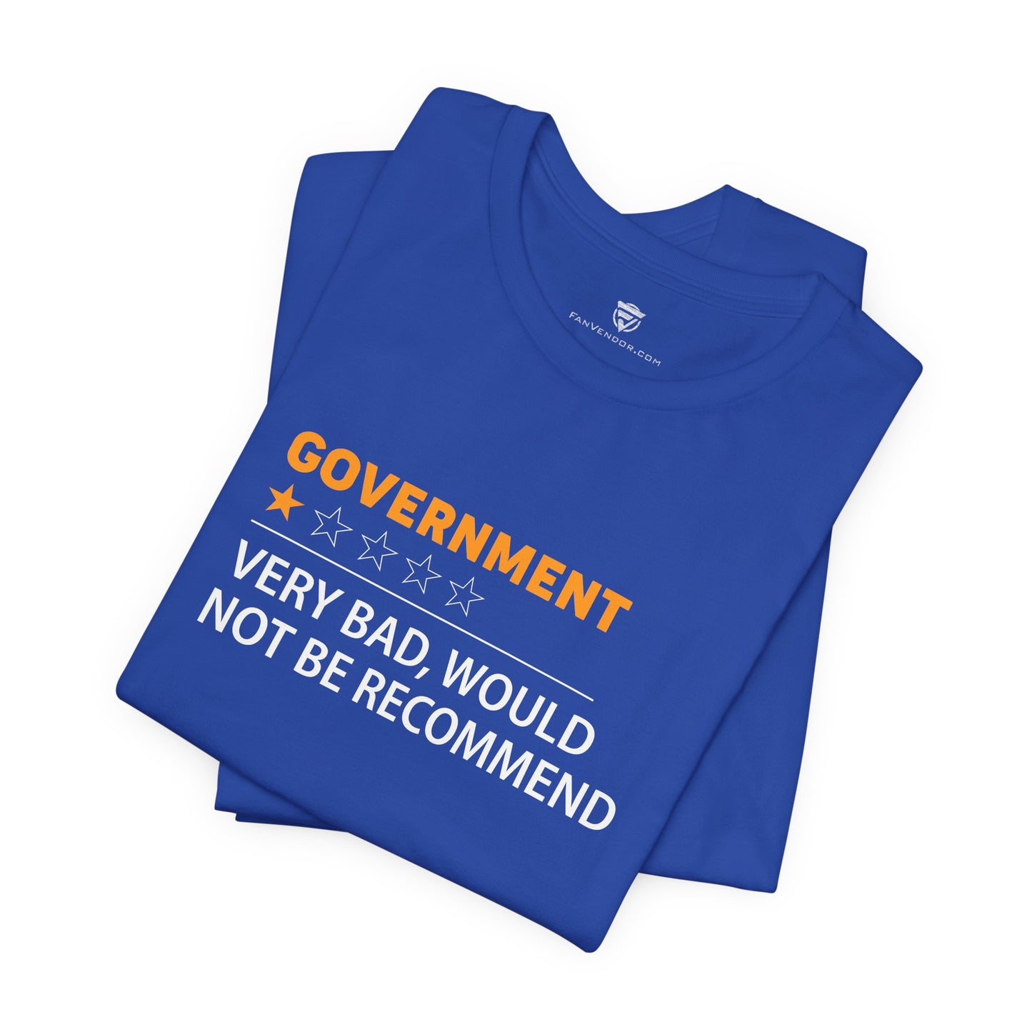 Blue t-shirt with humorous text design on a white background