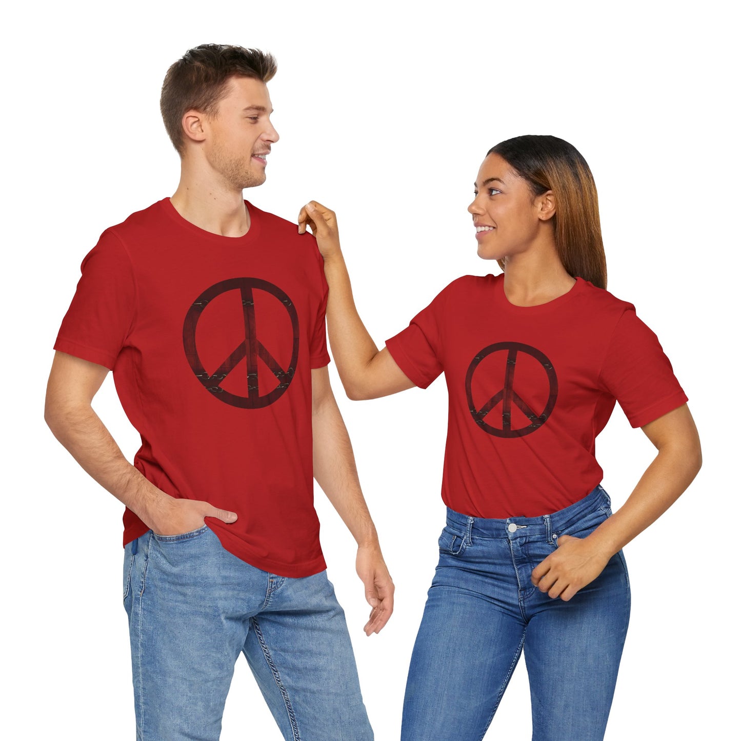 Unisex T-Shirt Chest Wood Peace Sign Red