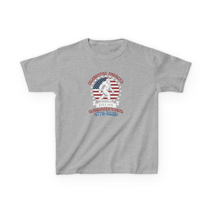 Gray t-shirt with American flag design and text on a white background