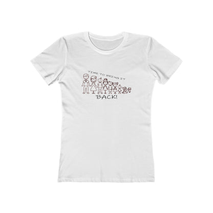 White t-shirt with black graphic design and text on a white background