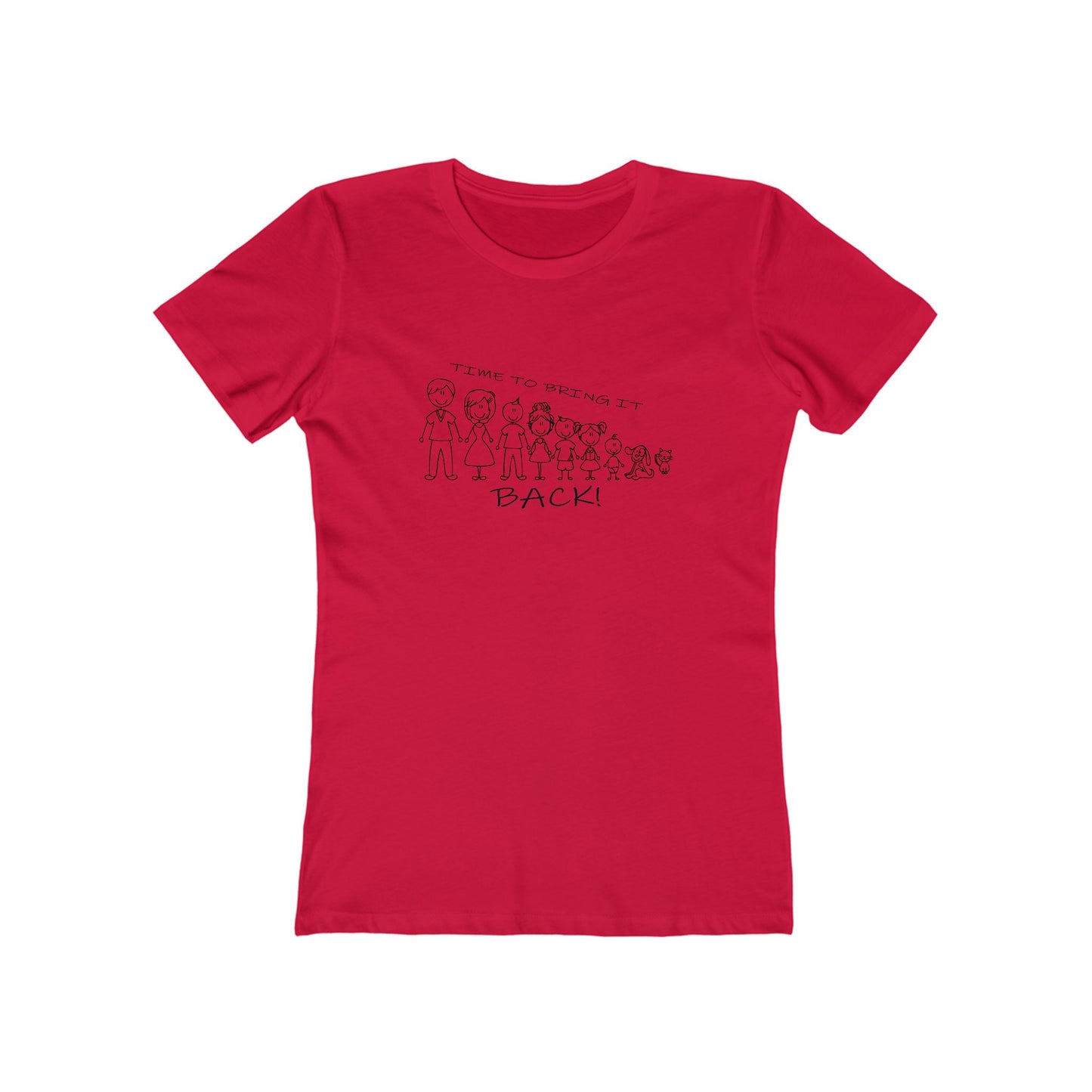 Red t-shirt with black graphic design on a white background