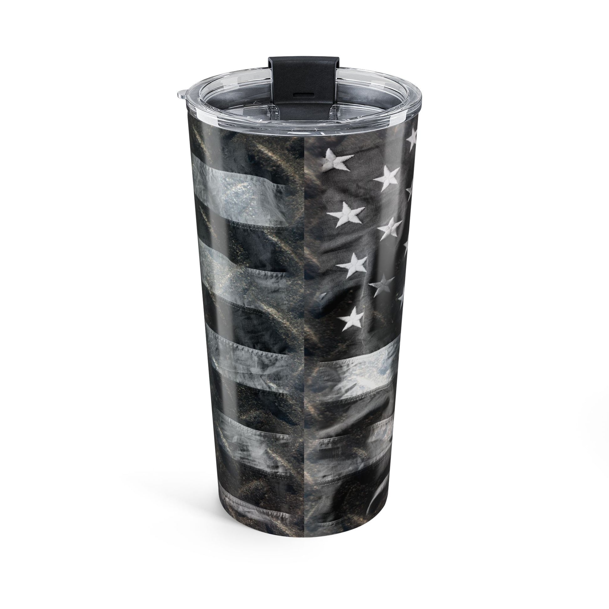 Tumbler with American flag design on a white background
