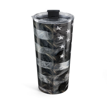 Tumbler with American flag design on a white background