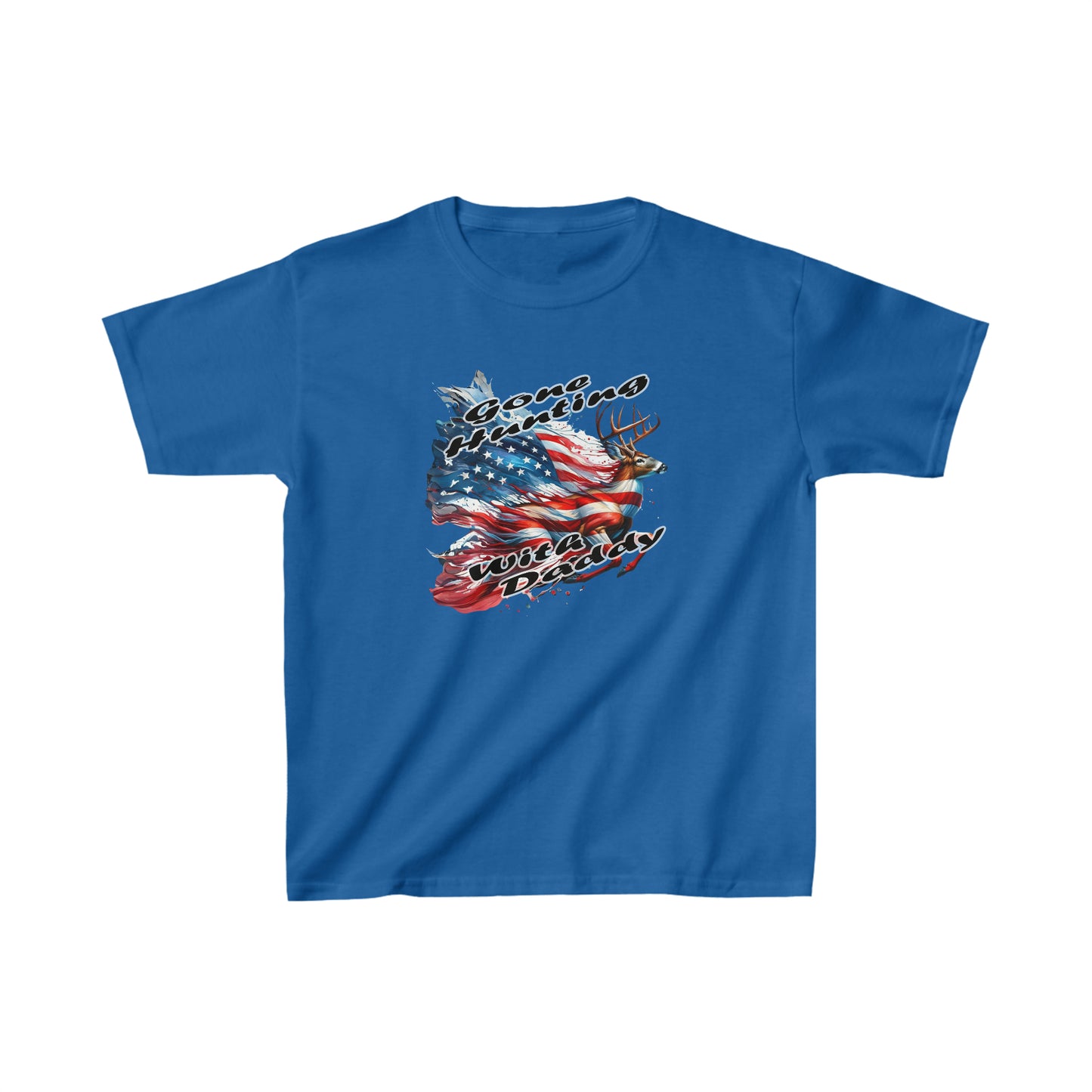 Kids Unisex T-Shirt Patriotic Hunting Deer Blue