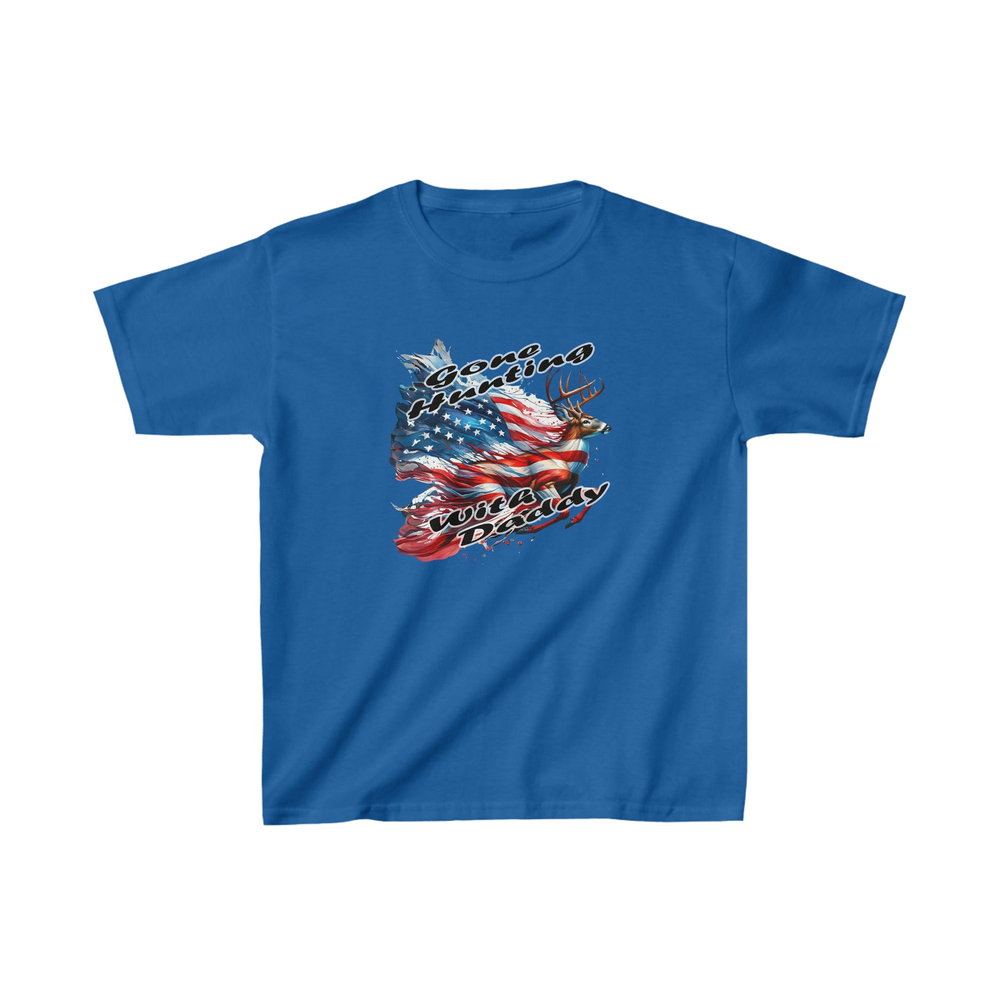 Kids Unisex T-Shirt Patriotic Hunting Deer Blue