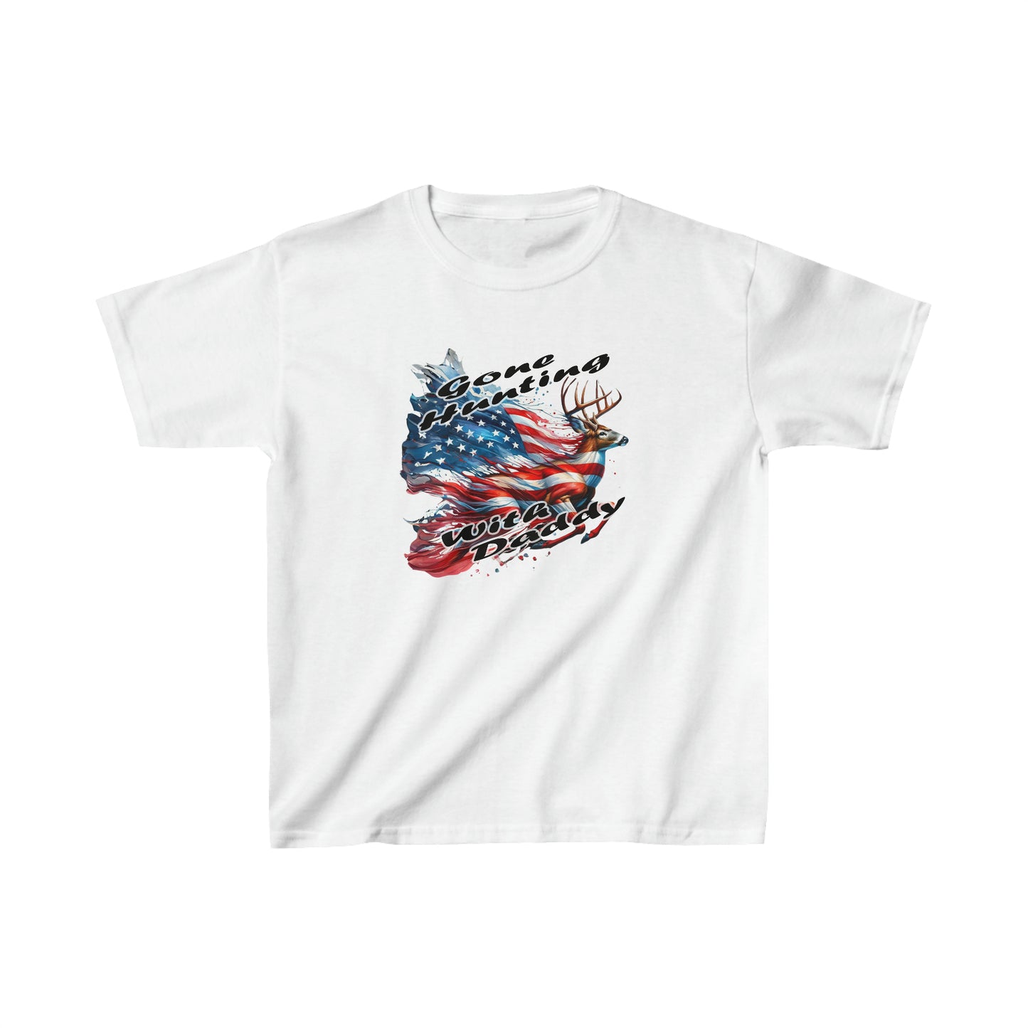 Kids Unisex T-Shirt Patriotic Hunting Deer White