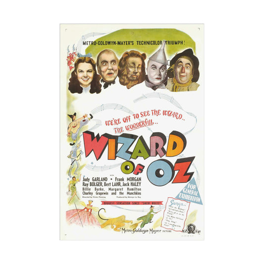 Vintage movie poster for 'The Wizard of Oz' featuring characters and title.