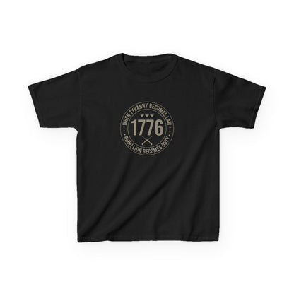 Black t-shirt with '1776' design on a white background