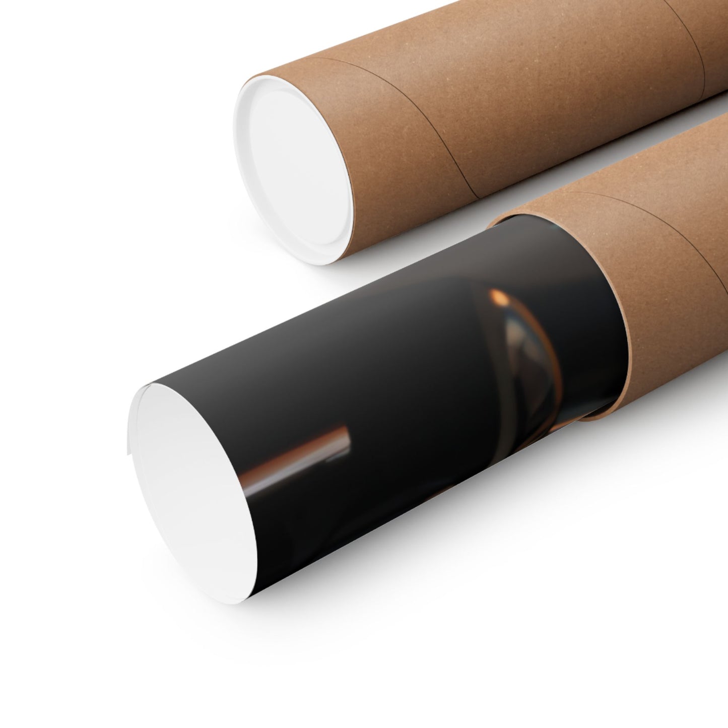 Two cardboard tubes with one featuring a decorative pattern on a white background