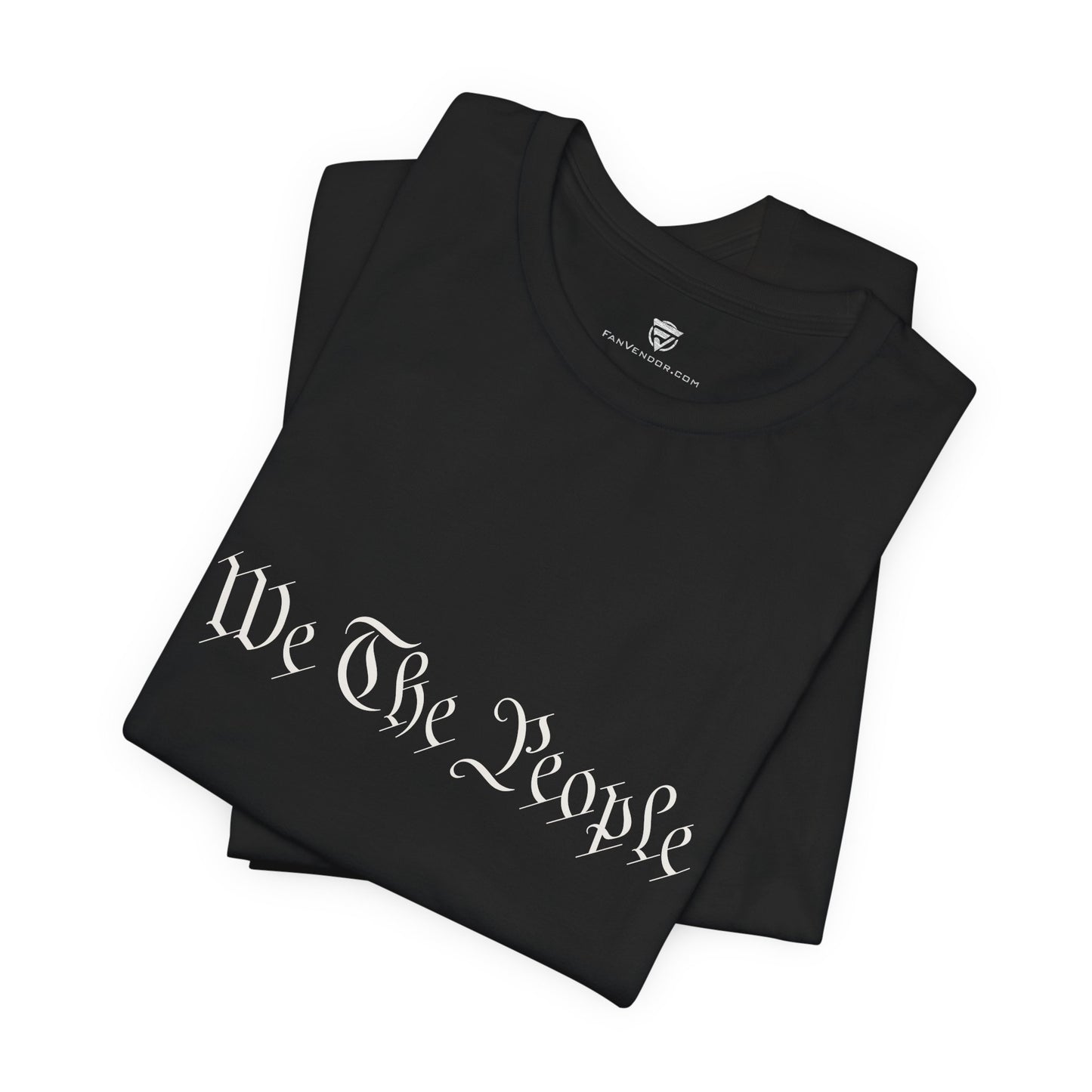 Black t-shirt with 'We The People' text on a white background