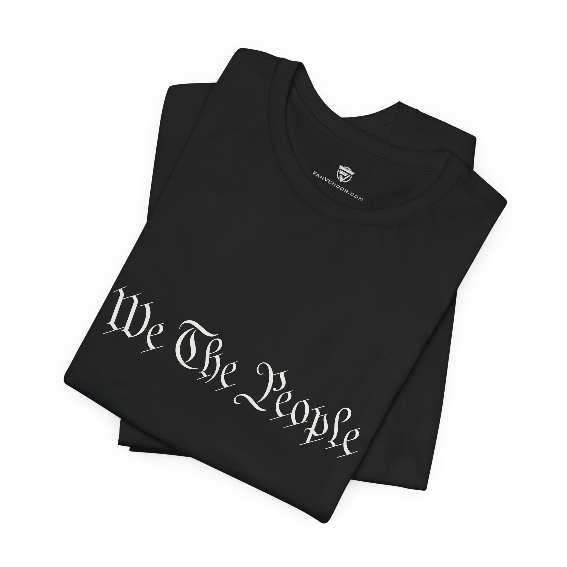 Black t-shirt with 'We The People' text on a white background
