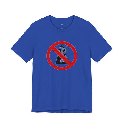 Blue t-shirt with a no symbol on a white background
