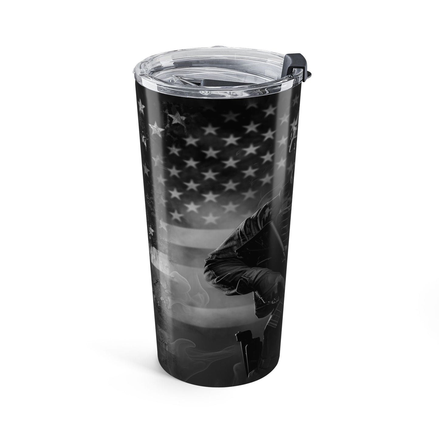 Tumbler with American flag design on a white background