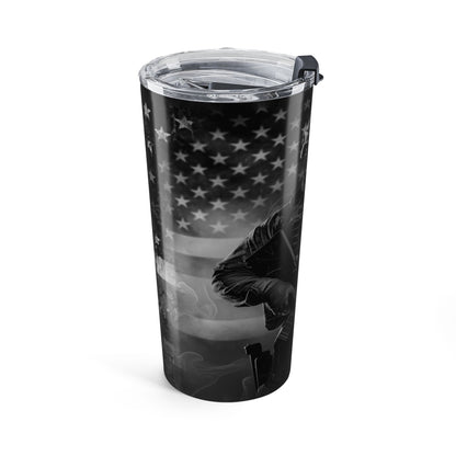 Tumbler with American flag design on a white background