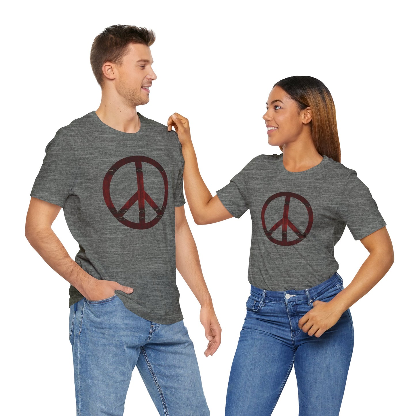 Unisex T-Shirt Chest Wood Peace Sign Military Grey