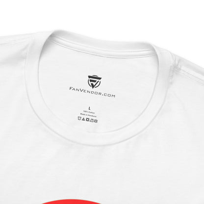 White t-shirt with 'Fanvendor.com' logo and text on a white background
