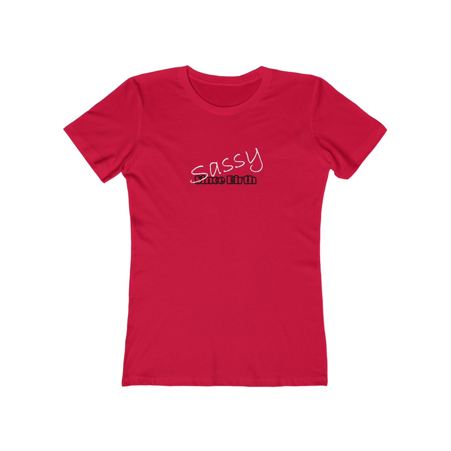 Red t-shirt with 'Sassy' text on a white background