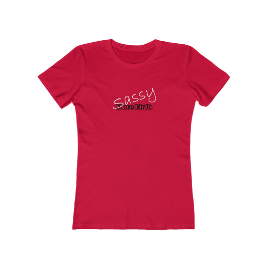 Red t-shirt with 'Sassy' text on a white background