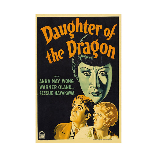 Vintage movie poster for 'Daughter of the Dragon' featuring three people.