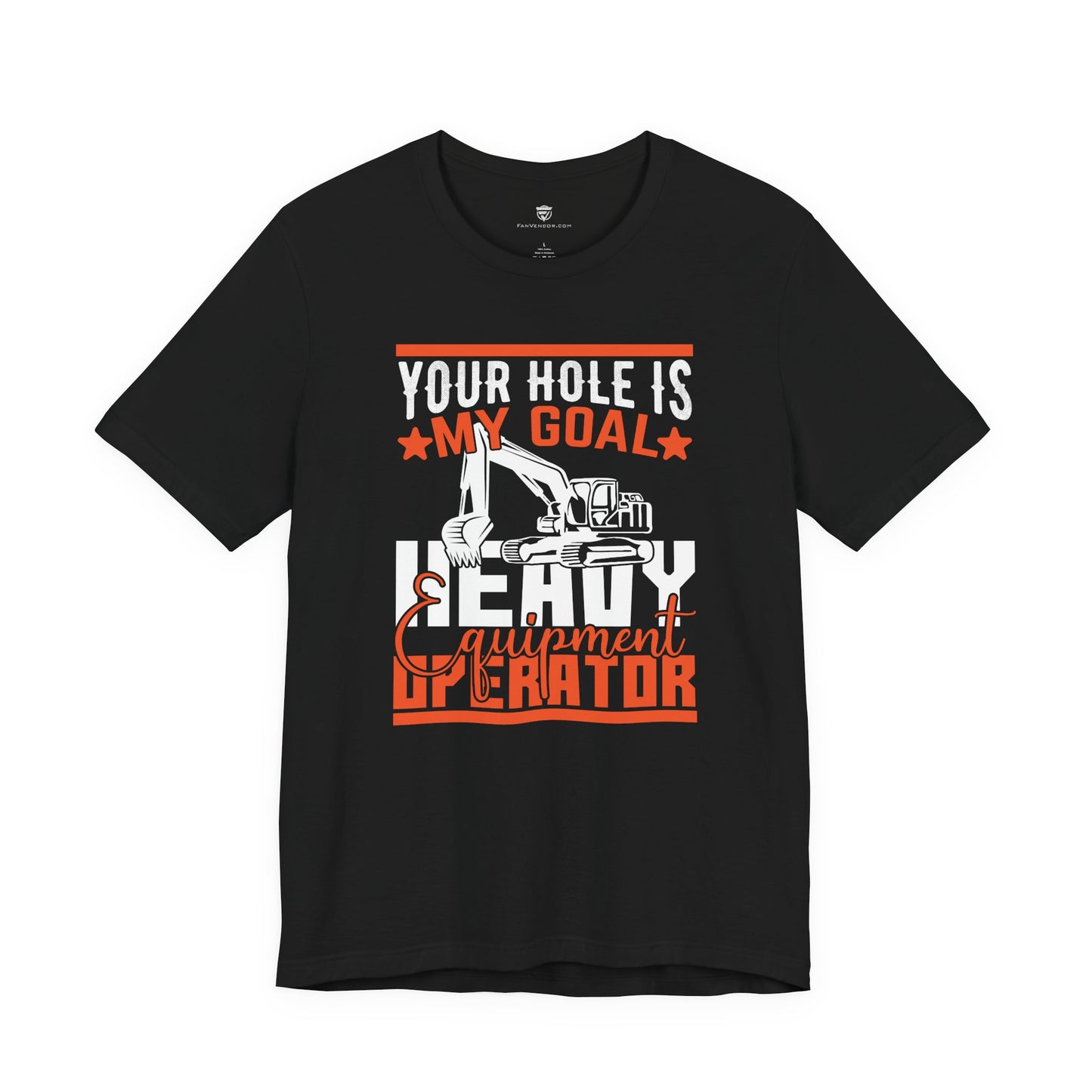 Black t-shirt with humorous graphic and text on a white background