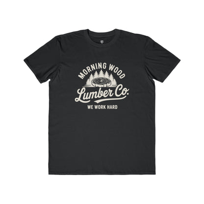 Black t-shirt with white graphic and text on a white background