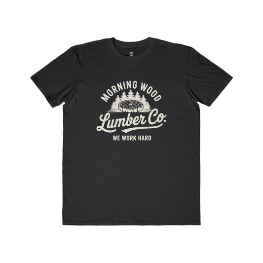 Black t-shirt with white graphic and text on a white background