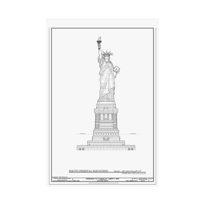 Technical drawing of the Statue of Liberty on a white background