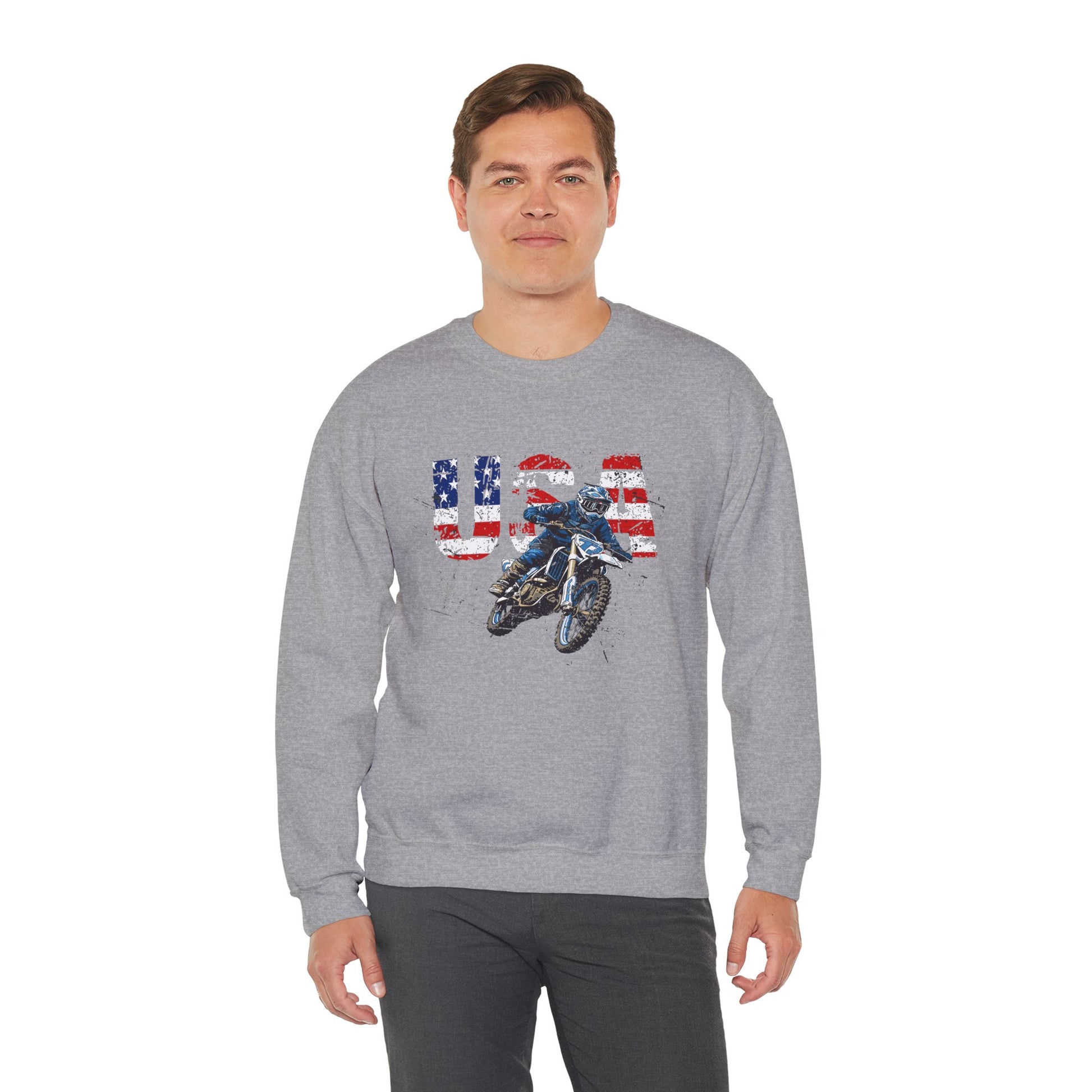 Unisex Motorcycle Sweatshirt America USA Dirt Bike Grey