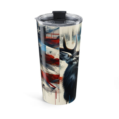 Tumbler with a design of a bull and American flag on a white background