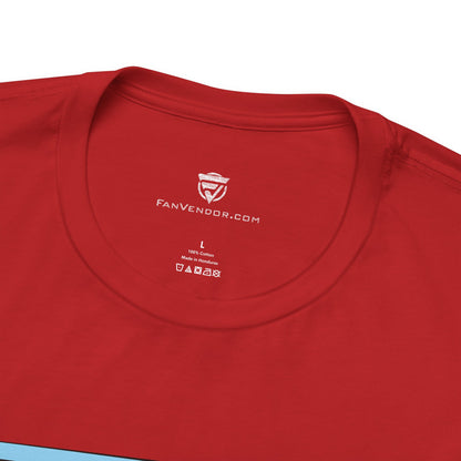 Red t-shirt with 'Fanvendor.com' logo and text on a white background