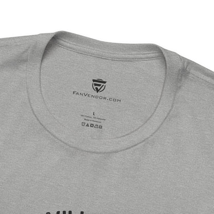 Gray t-shirt with 'Fan Vendor' logo and text on the collar area