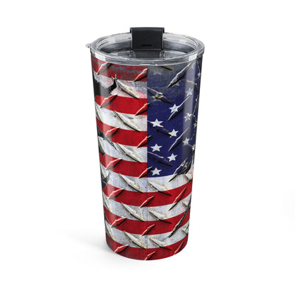 Tumbler with American flag design on a white background