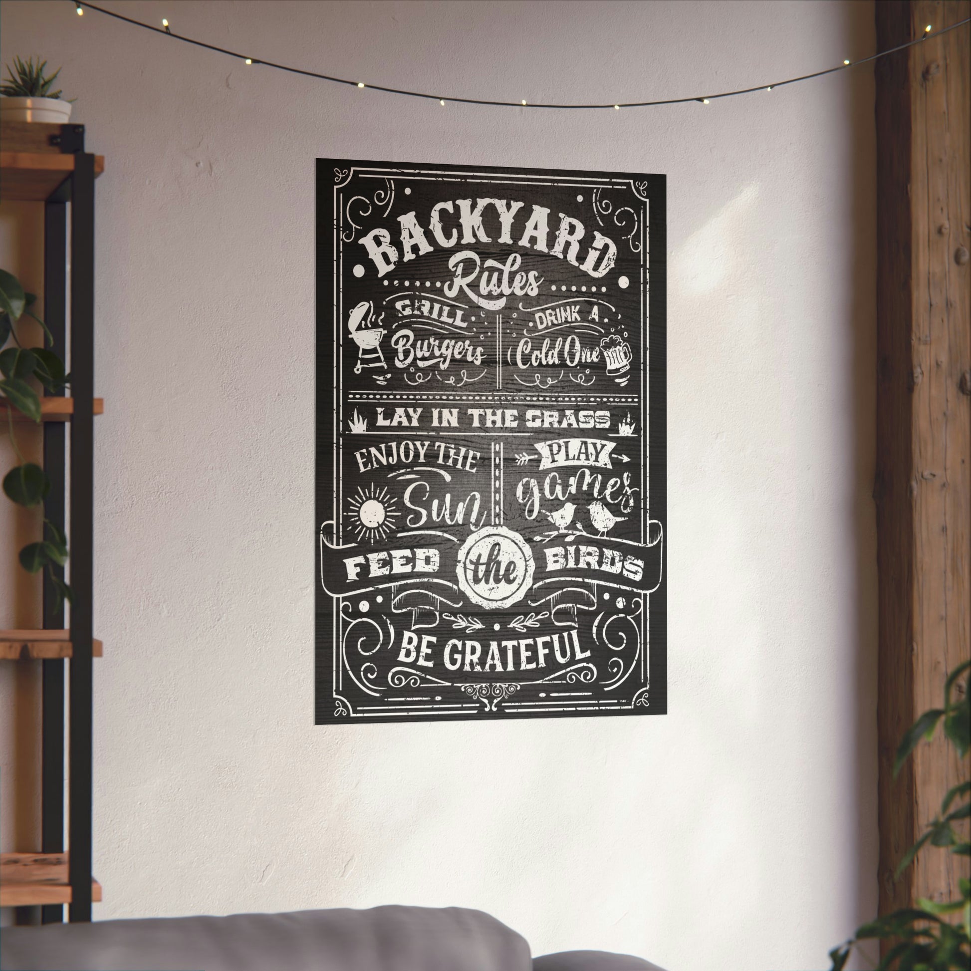 Cool Graphic Poster Backyard Rules Black