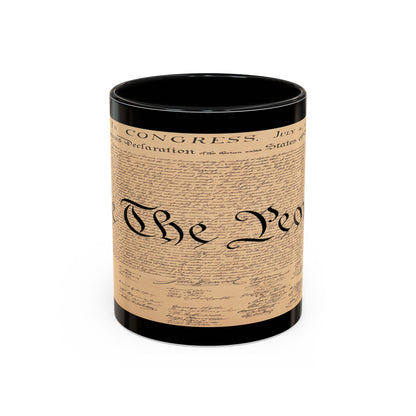 Mug with design inspired by the Declaration of Independence on a white background