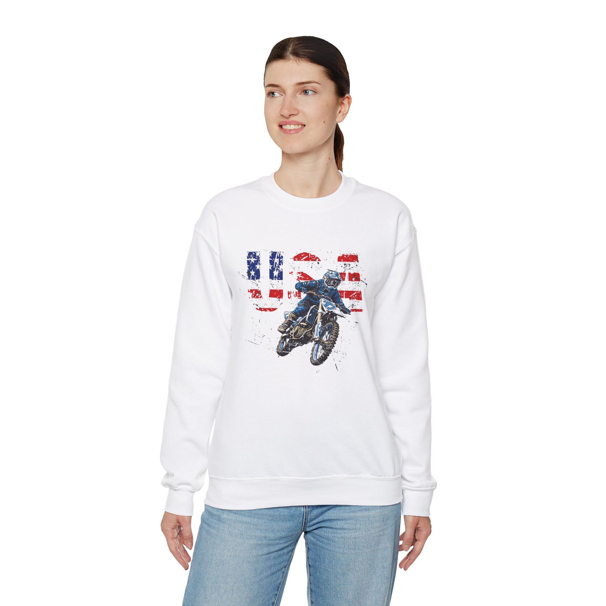 Unisex Motorcycle Sweatshirt America USA Dirt Bike White