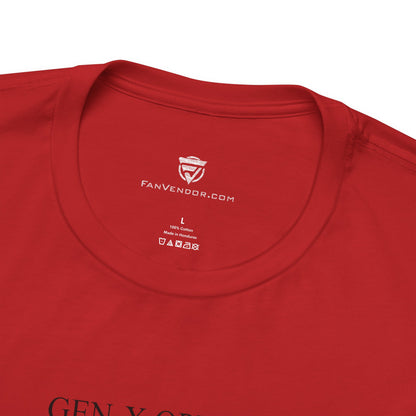 Red t-shirt with 'Fanvendor.com' logo and text on a white background